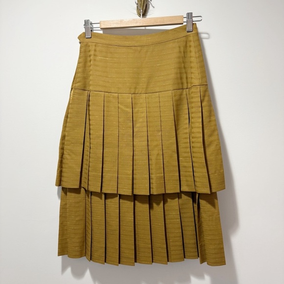 Salvatore Ferragamo Vintage Wool Silk Tiered Box Pleat Midi Skirt Size Small XS - Picture 1 of 16